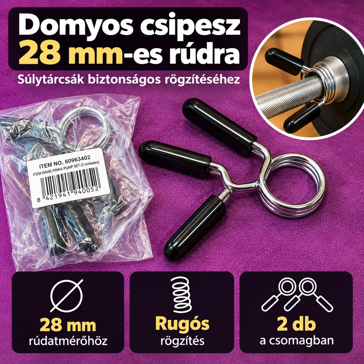 DOMYOS tárcsarögzítő csipeszpár 28 mm-es súlyzórúdhoz
