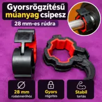 Gyorsrögzítésű műanyag tárcsarögzítő szorítópár 28 mm-es súlyzórúdhoz