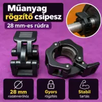 Gyorsrögzítésű műanyag tárcsarögzítő szorítópár 28 mm-es súlyzórúdhoz