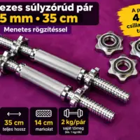 Használt 25 mm-es egykezes súlyzórúd pár 35 cm menetes rögzítőkkel