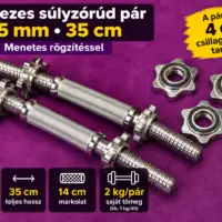 Használt 25 mm-es egykezes súlyzórúd pár 35 cm menetes rögzítőkkel